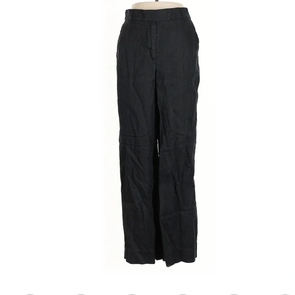 Reformation Carter Mid Rise Wide Leg Linen Trouser Pant Black size 4 Petite